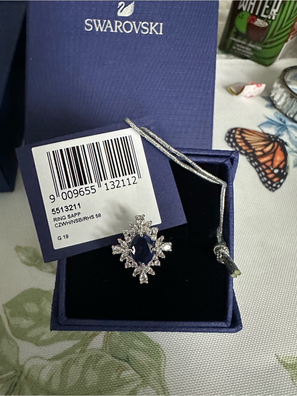 Swarovski Deep Blue Crystal Floral Halo Ring - NIB - Sz 8 - style 5513211
